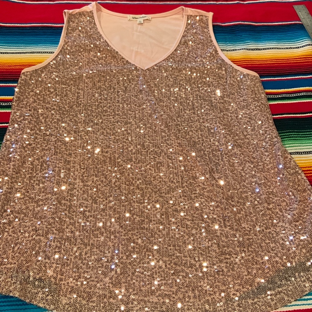 Urban Diction Rose Gold sequined V-Neck tank top
